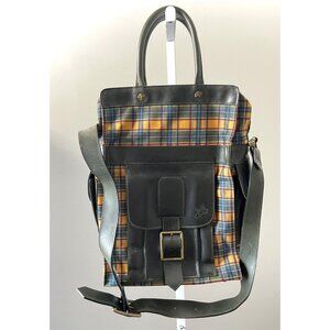 John Fluevog "Eddie Weekend" Plaid Canvas & Leather Tote